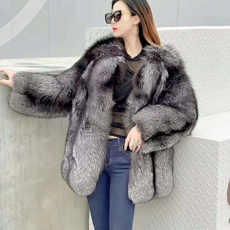 2021 New winter Fur Coat Women's Silver Fox Fur Coat High quality Fashion Natural Real fur Jacket Velvet Evening Cape