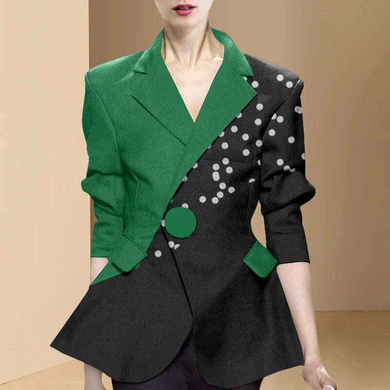 2022 Spring New Women Suit Jacket Fashion Notched Single Button Long Sleeve Slim Fit Women's Contrasting Colors Cardigan Coat Luxe Satin Long Coat