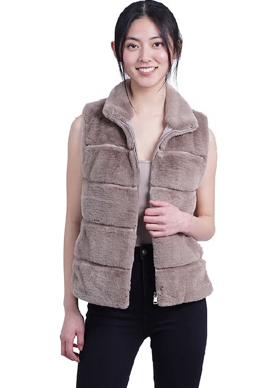 faux fur inset trim vest Denim Leather Suede