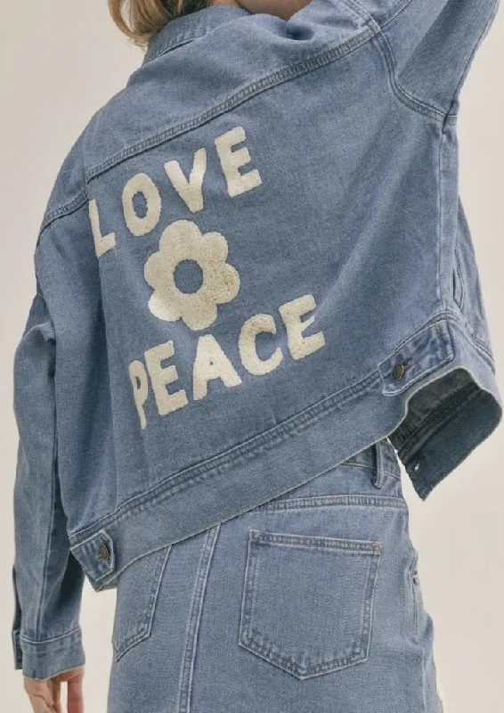 love + peace denim jacket Fitted Loose Oversized