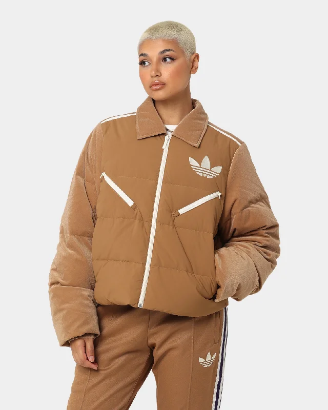 Adidas Adicolor Women's Velvet Puffer Brown Desert Cotton Fabric Linen Fabric Terry Fabric