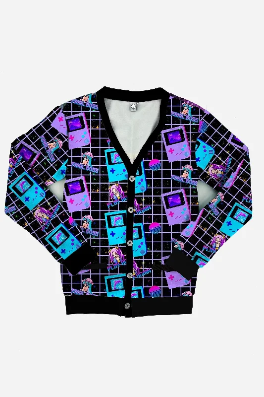 Aesthetic Video Game Black Cardigan Hook-and-Loop Buckled Tied