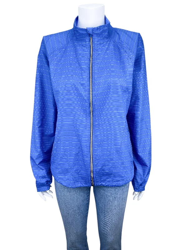 Athleta Women's Jammin Run Nylon Jacket Blue Silver Size M Cropped Moto Jacket