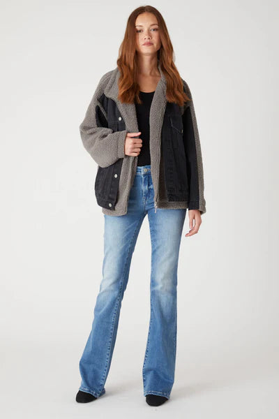 sherpa inset denim jacket Faux Fur Real Fur Shearling