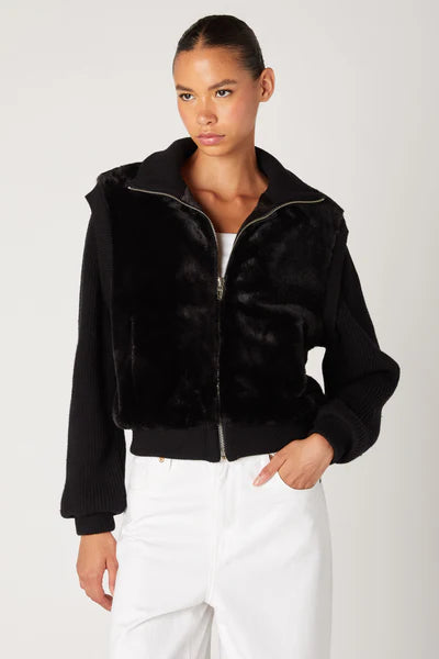 faux fur + knit bomber jacket Wool Cashmere Tweed