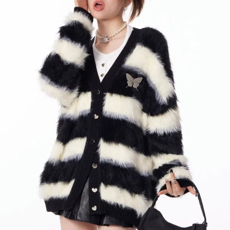 Fairycore Black and White Striped Cardigan Sleeveless Short Sleeve Long Sleeve