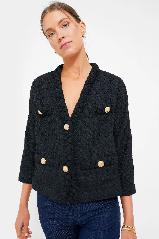 Black Clodagh Tweed Jacket Oversized Teddy Coat