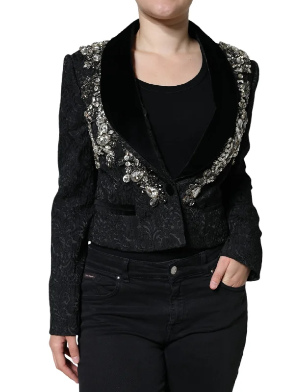 Black Jacquard Crystal Floral Jacket Blazer V-Neck Jacket Boat Neck Jacket Square Neck Jacket