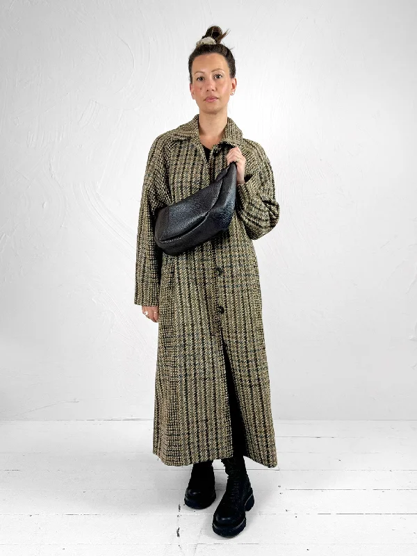 Macilo Brown Check Wool-Blend Coat Elegant Cape Blazer