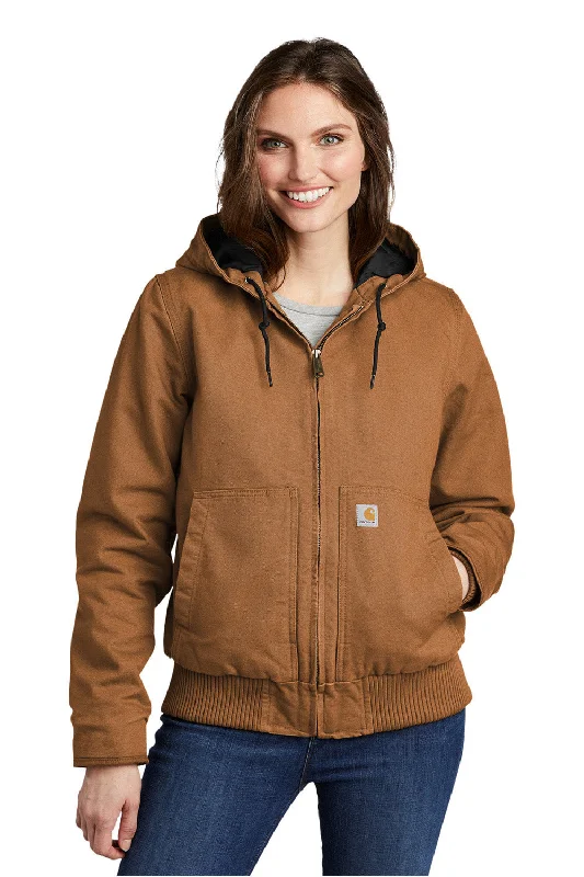 Carhartt Womens Active Washed Duck Full Zip Hooded Jacket - Carhartt Brown Draped Longline Jacket