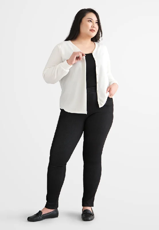 Carlosse Ribbed Cropped Cardigan - White Notch Collar Jacket Peter Pan Collar Jacket Cowl Neck Jacket