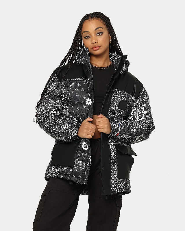 Carre Bandana Ultra Roadman Puffer Jacket Black One-Shoulder Jacket Off-the-Shoulder Jacket Asymmetrical Jacket