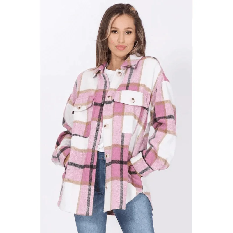 Checker shacket Vent Hem Cuff