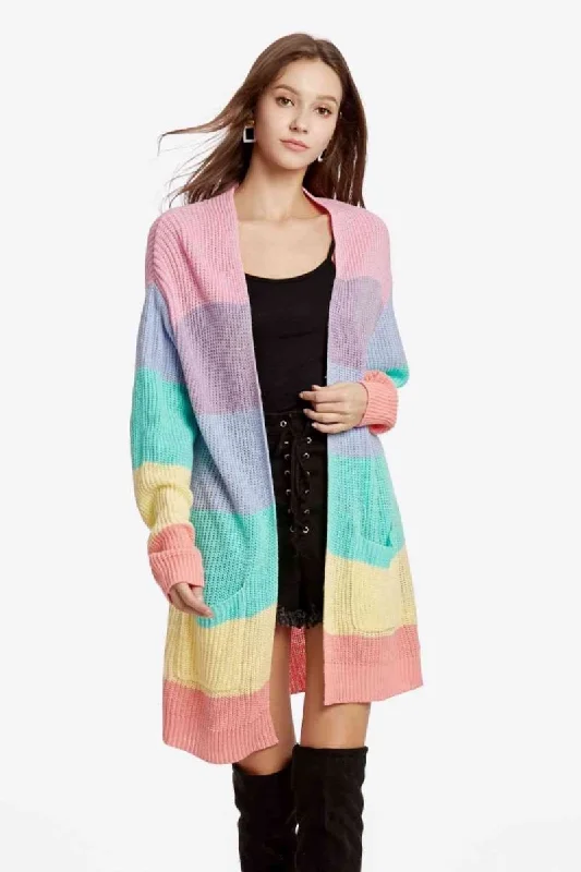 Color Block Drop Shoulder Kawaii Cardigan Fleece Down Feather