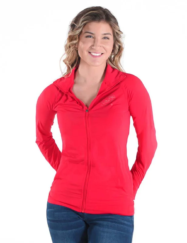 Cowgirl Tuff Womens Cooling UPF Bright Red Nylon Softshell Jacket Suede Fringe Jacket