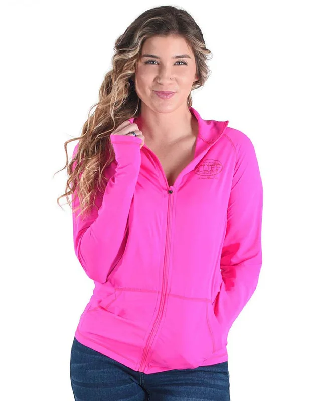 Cowgirl Tuff Womens Cooling UPF Hot Pink Nylon Softshell Jacket Stretch Fit Moto Jacket