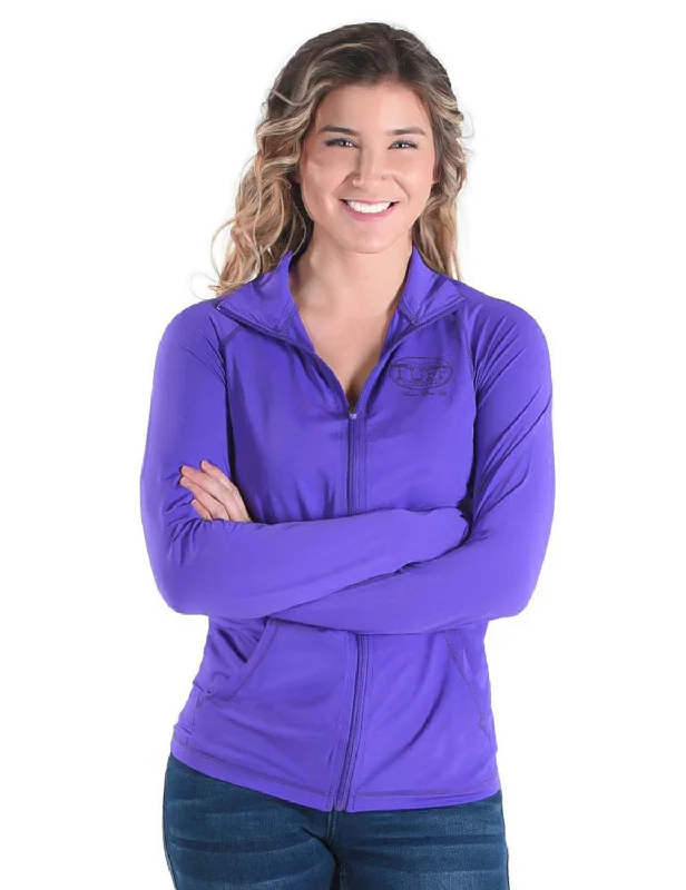 Cowgirl Tuff Womens Cooling UPF Purple Nylon Softshell Jacket Elegant Satin Bolero