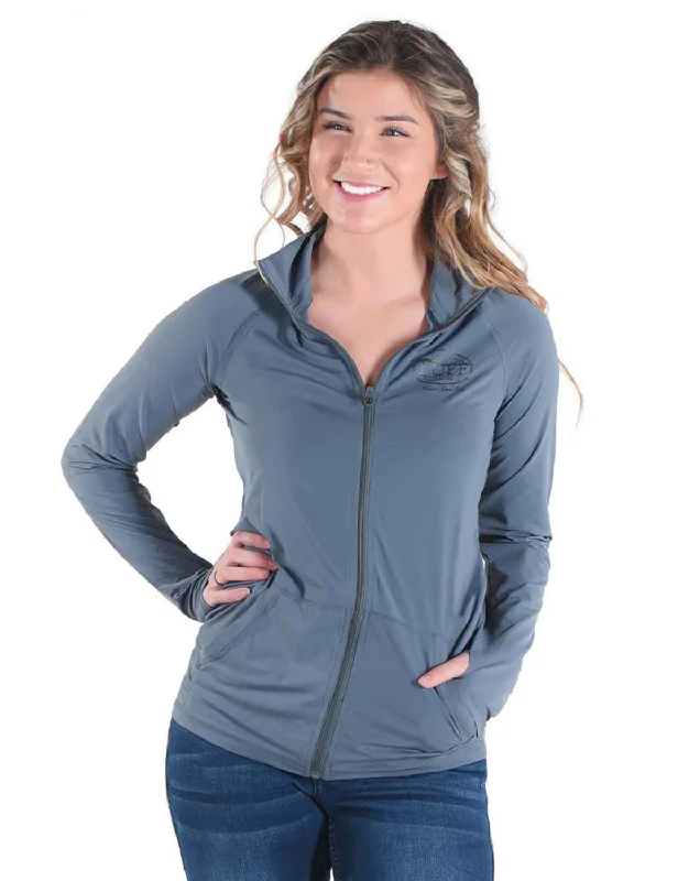 Cowgirl Tuff Womens Cooling UPF Steel Gray Nylon Softshell Jacket Classic Riding Jacket