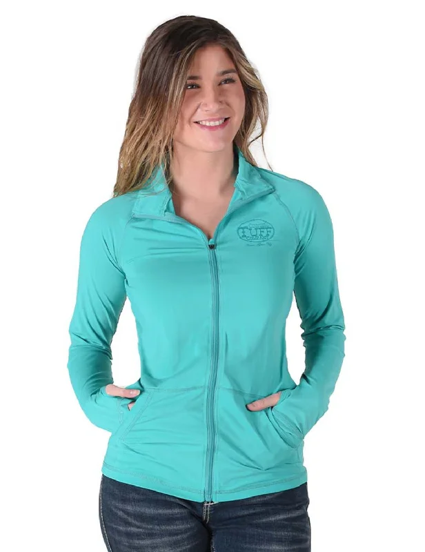 Cowgirl Tuff Womens Full Zip Cadet UPF Turquoise Nylon Softshell Jacket Minimalist Wool Duster