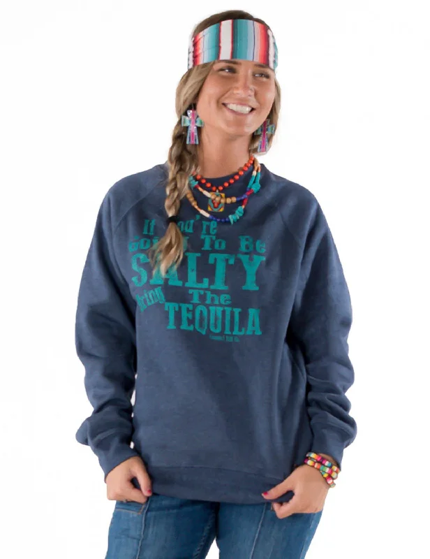 Cowgirl Tuff Womens Salty Tequila Navy Poly/Rayon Sweatshirt Button-Up Cardigan Coat