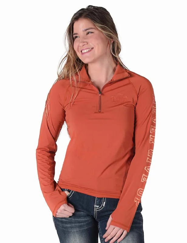 Cowgirl Tuff Womens UPF Quarter Zip Rust Nylon Softshell Jacket Checkered Wool Shacket