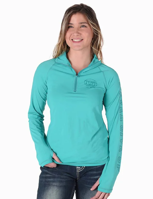 Cowgirl Tuff Womens UPF Quarter Zip Turquoise Nylon Softshell Jacket Fitted Faux Suede Blazer