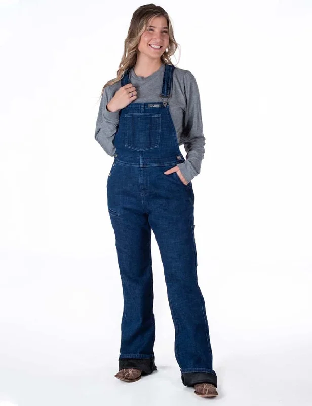 Cowgirl Tuff Womens Stretch Winter Dark Wash Cotton Blend Bib Overall Knit Longline Duster