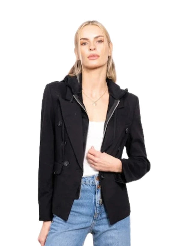 ponte blazer with removable hoodie Tie-Waist Belted Drawstring