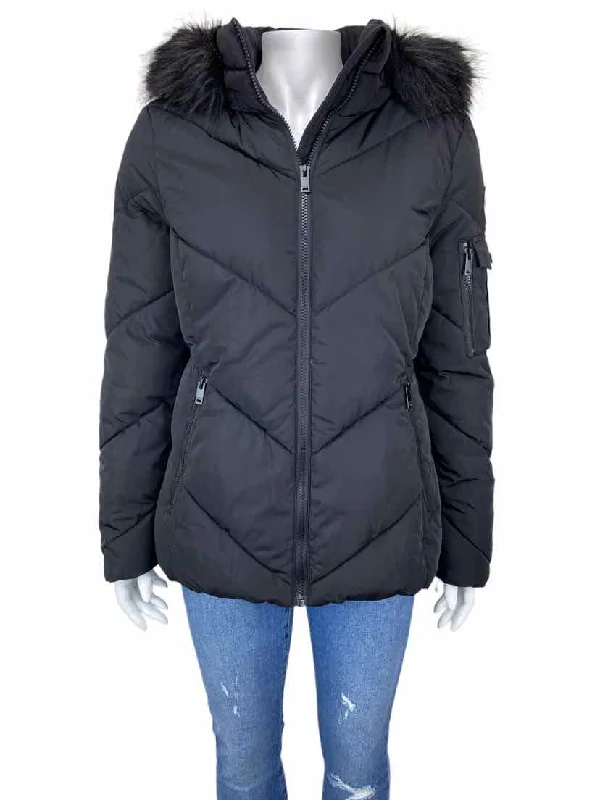 DKNY, Women's Puffer w/ Fur Trim, Black, Size S Quilted Puffer Jacket