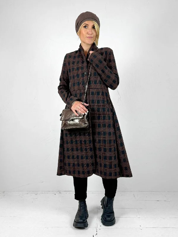 Brown Check Overcoat Open-Knit Duster Coat