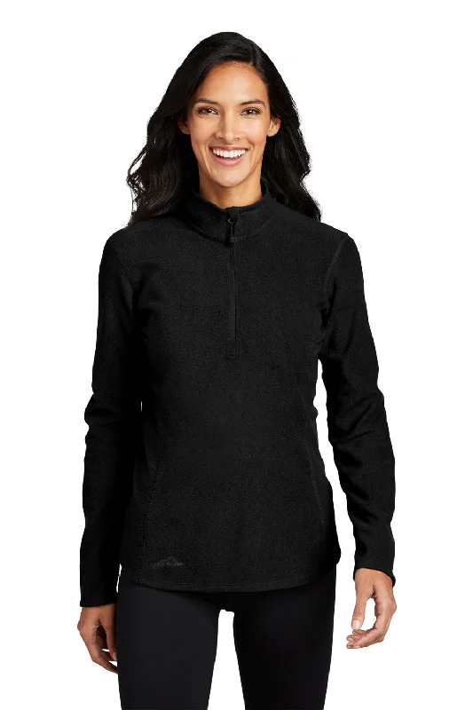 Eddie Bauer Womens Pill Resistant Microfleece 1/4 Zip Jacket - Black Fur-Trimmed Winter Coat