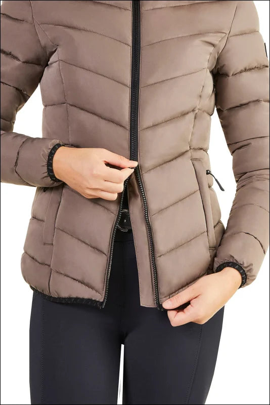 Ego7 Womens Febe Short Padded Jacket with Hood - Turtledove Cardigan Sweater Pullover