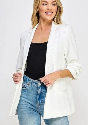 ruched sleeve blazer Sleeveless Short Sleeve Long Sleeve