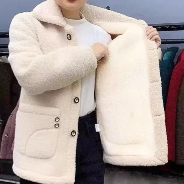 Luxurious Fleece-Lined Faux Cashmere Mid-Length Coat for Mothers Warm Down Parka