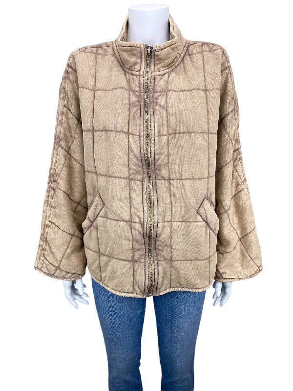 Free People Women's Quilted Dolman Jacket Champagne Diamonds Size S Flowy Lightweight Kimono