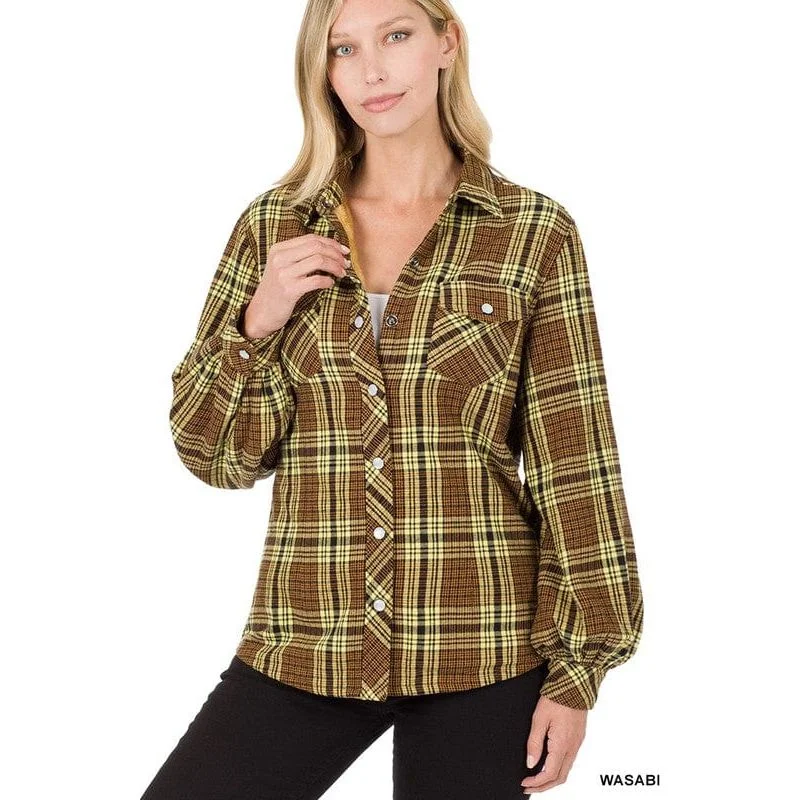 Fur Lined Plaid Shirt Welt Pockets Slit Pockets Flap Pockets