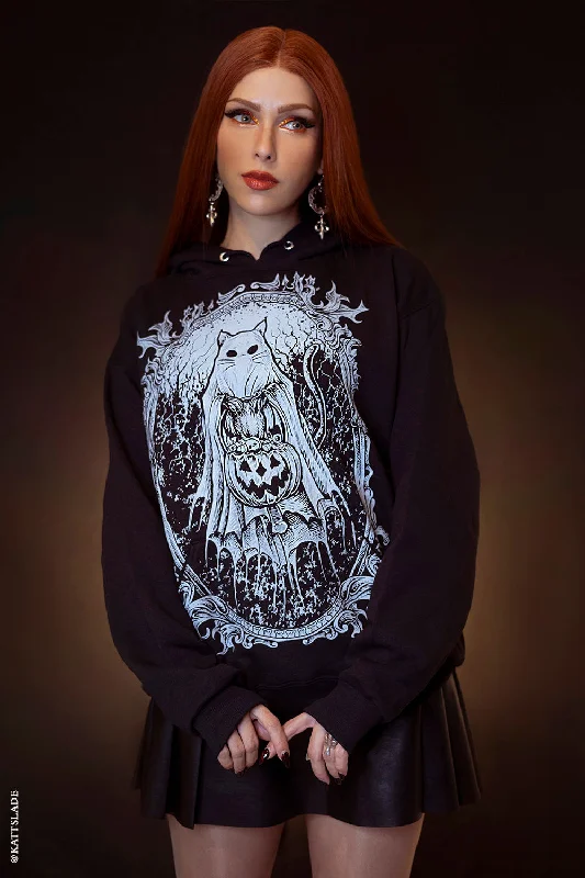 Ghost Kitty Hoodie Draped Collar Cardigan