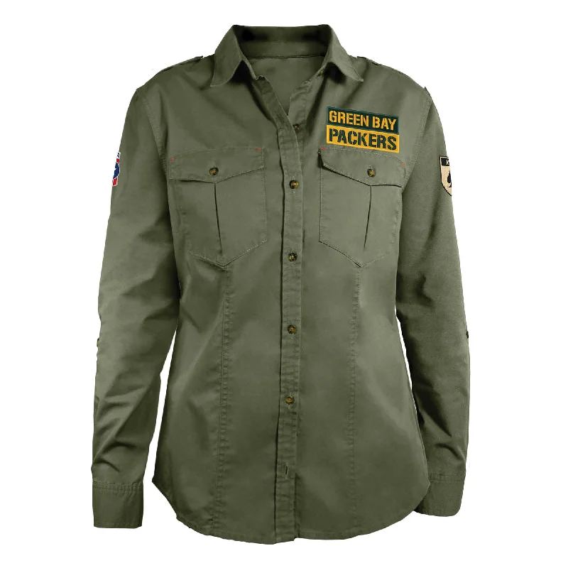 Green Bay Packers Womens Military Field Shirt High-Collar Puffer Coat