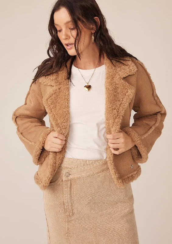 faux suede sherpa jacket Print Jacquard Embroidered