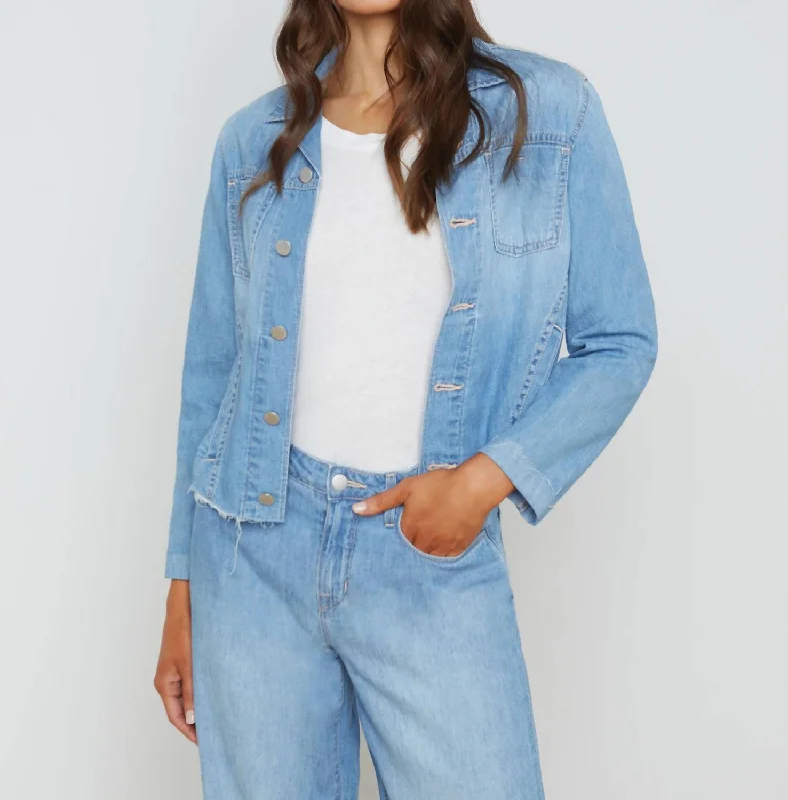 Janelle Denim Jacket In Havana Zip Front Button Front Snap Front