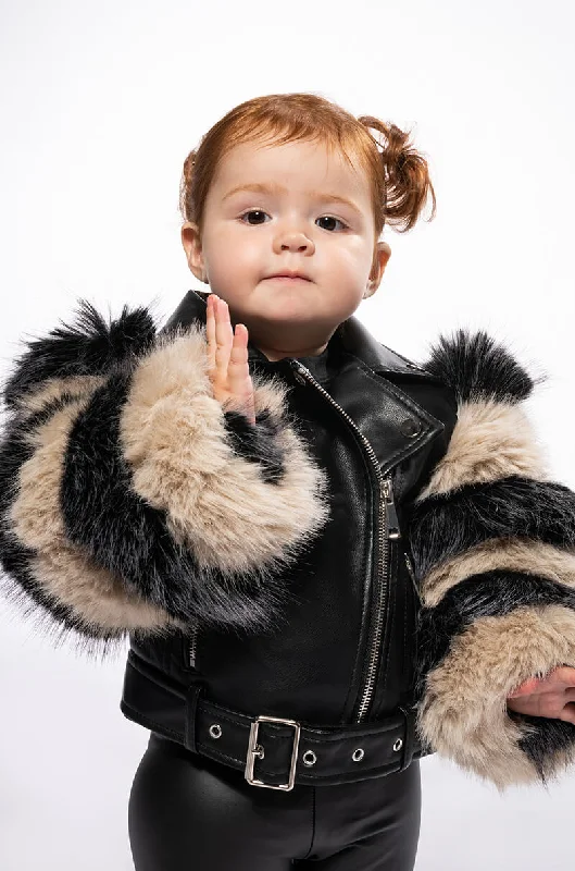 KIDS VENETA MOTO JACKET WITH FAUX FUR ARM Chenille Jacket Brocade Jacket Lace Jacket