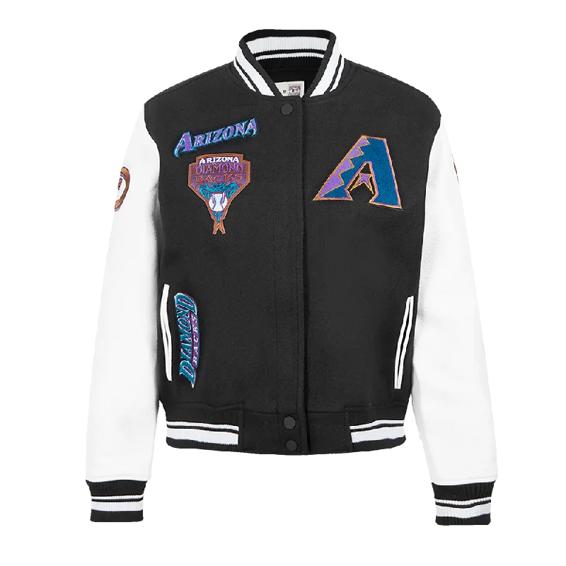 MLB ARIZONA DIAMONDBACKS RETRO CLASSIC WOMEN'S RIB WOOL VARSITY JACKET (BLACK/WHITE) Belted Midi-Length Coat