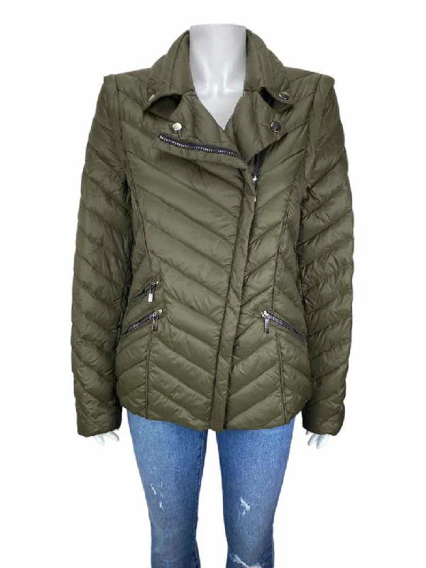 Laundry by Shelli Segal Women's Ltwt Down Puffer Jacket/Vest Olive Size XL Belted Midi-Length Coat