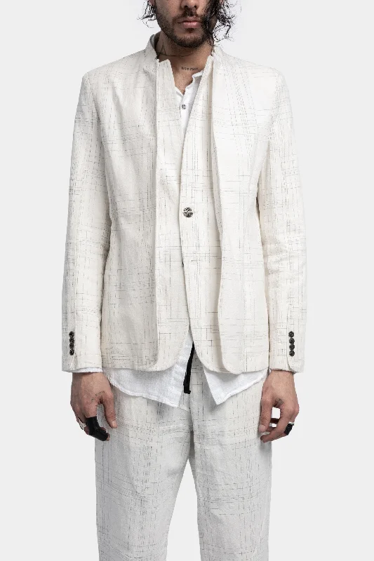 Linen blend blazer, White Cropped Fleece Jacket