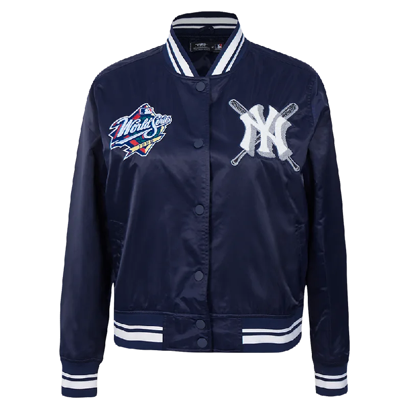 MLB NEW YORK YANKEES MASHUP WOMEN'S RIB SATIN JACKET (MIDNIGHT NAVY) Bold Color Block Coat