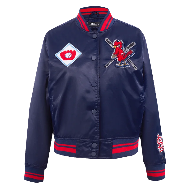 MLB ST. LOUIS CARDINALS MASHUP WOMEN'S RIB SATIN JACKET (MIDNIGHT NAVY/RED/MIDNIGHT NAVY) Adjustable Waist Parka