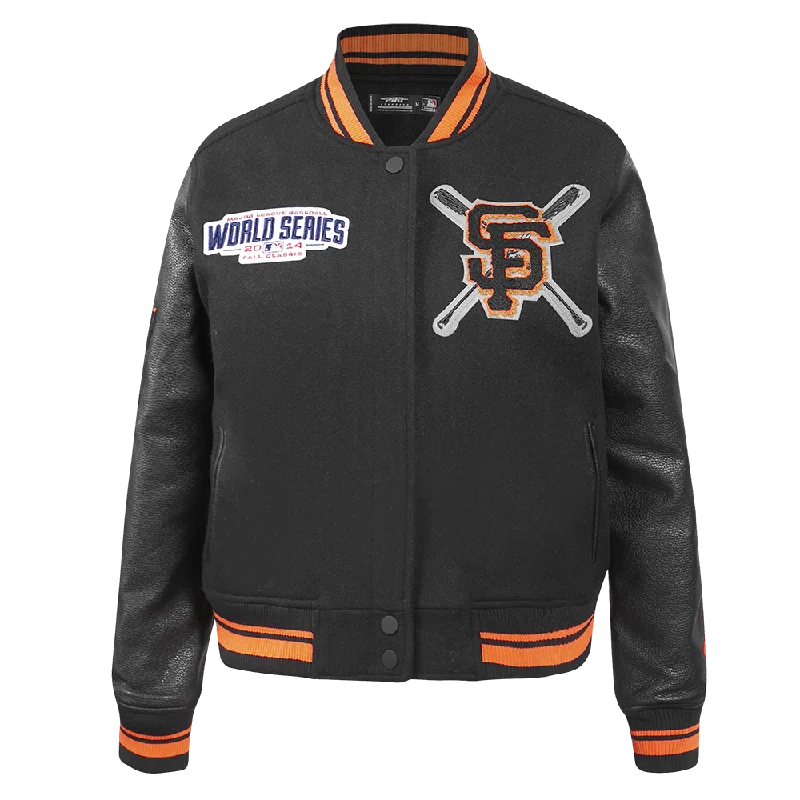 MLB SAN FRANCISCO GIANTS MASHUP WOMEN'S RIB WOOL VARSITY JACKET (BLACK/ORANGE) Fuzzy Sherpa Pullover