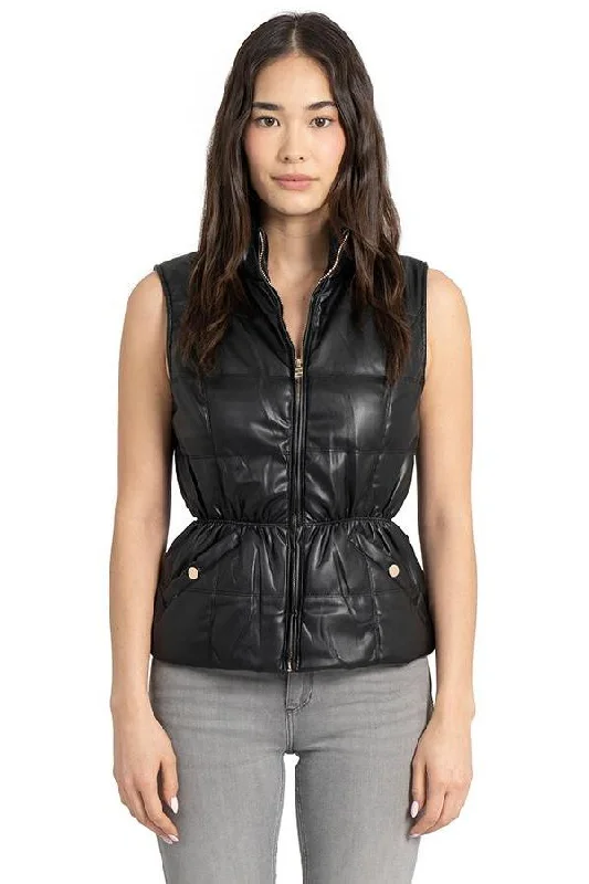 faux leather cinched puff vest Tailored Straight A-Line