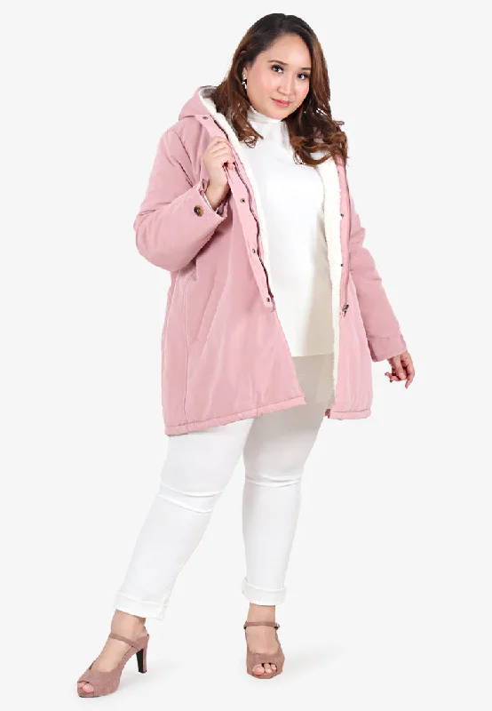 Wynter Warm Lined Winter Puffy Hoodie Jacket - Soft Pink Appliqued Jacket Beaded Jacket Sequined Jacket