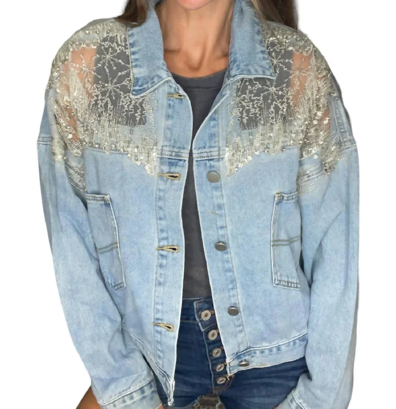 Mesh Denim Jacket In Blue Faux Fur Jacket Real Fur Jacket Shearling Jacket